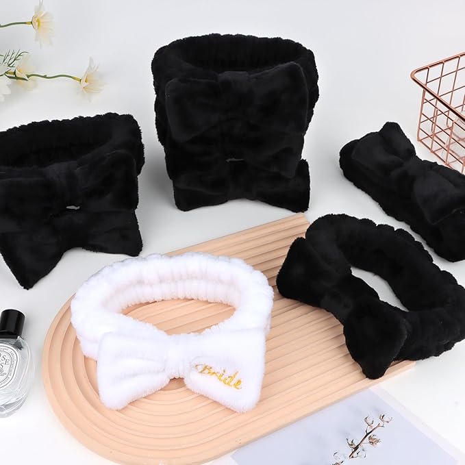 CIEHER Hairband, 8pcs White & Black Spa Headband for Bachelorette Party Favors, Bride & Bridesmaid, Yoga, Sports, Home Use