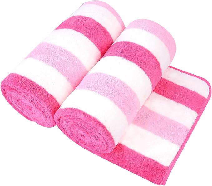 JML Microfiber Bath Towels,2 Pack(30" x 60"), Oversized, Soft, Super Absorbent, Fast Drying, Large Beach Towel Set for Sauna, Salon, Sports, Fitness, Yoga, Cabana Stripe Pink
