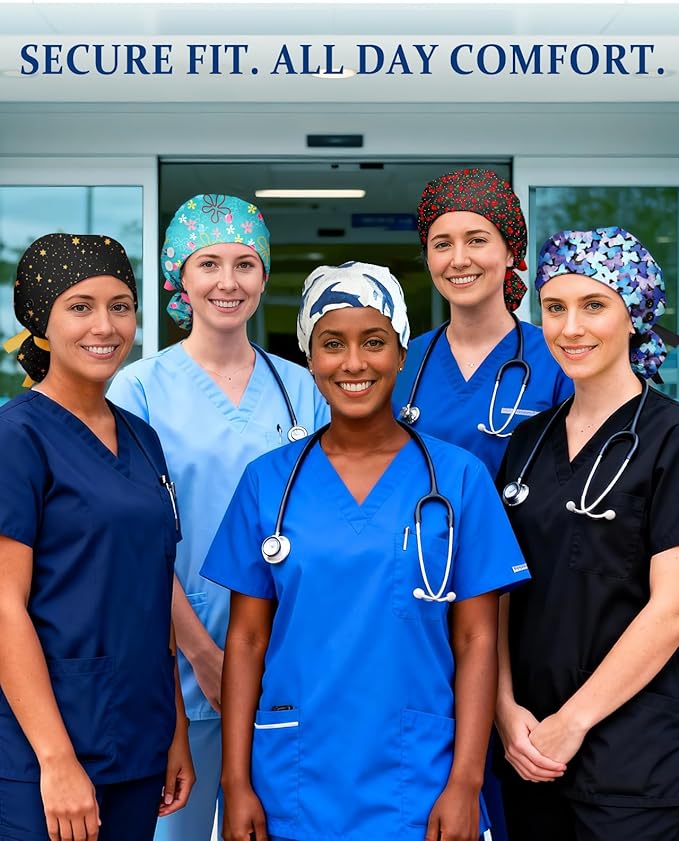 Plifal 100% Cotton Scrub Cap with Buttons-Nurse Cap with Sweatband for Women, Adjustable Working Hat,Satin Lined or Unlined
