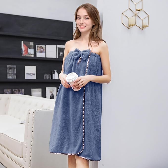 GOSCHE Towel Wrap for Women, Adjustable Shower Wrap Towel with Home Hotel Bath Towel Nightgown for Sauna Beach Pool Gym Travel - Dark Blue L