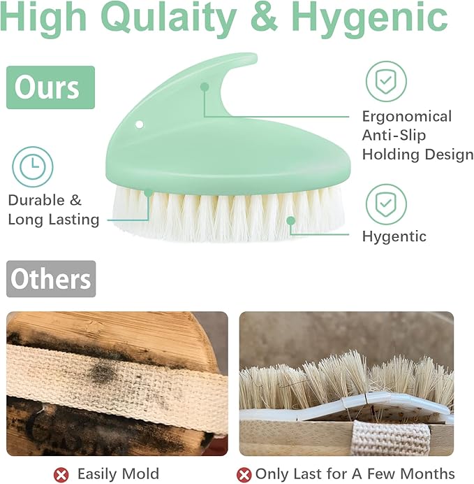 Dry Brushing Body Exfoliating Brush, Anti Slip Body Scrubber for Shower, Shower Body Cleaning Brush for Deep Cleansing & Soften Skin, Improve Circulation (Green)