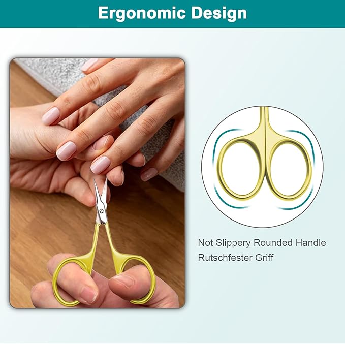 Lermende Cuticle Scissors Extra Fine Curved, Portable Stainless Steel Manicure Scissors with Sharp Curved Blade, Multi-Purpose Russian Manicure Cuticle Trimmer. (Gold, Round Handle)