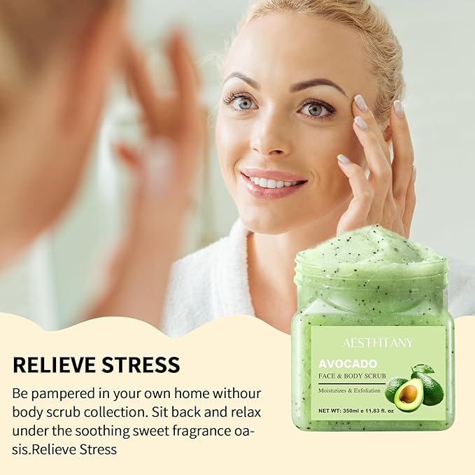 Avocado Body Scrub &Avocado Face & Body ScrubMoisturizing and Exfoliating Body, Face, Hand, Foot Scrub,Deep Cleansing 350ml
