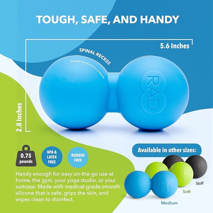 RAD Roller XL Peanut Roller Ball Massager - Soft Density Peanut Massage Ball - Myofascial Release for Back, Feet, Neck, Psoas - Suboccipital Release Device, Thoracic Spine Roller Balls