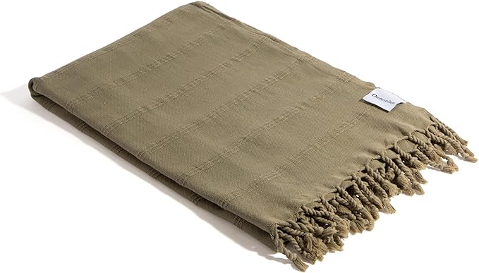 InfuseZen Stonewashed Turkish Bath & Beach Towel –100% Organic Turkish Cotton - Soft, Lightweight, Absorbent - Quick Dry, Sand Free - Swim, Pool, Shower, Travel - Peshtemal, Hammam Spa Towel - Khaki