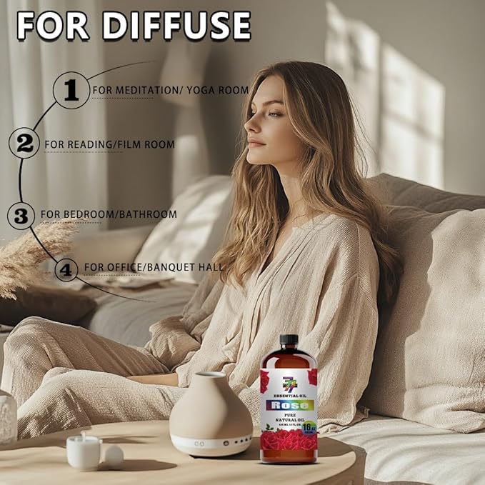 Rose Essential Oil - GV77ZF Rose Oils for Diffusers, Humidifiers, DIY Candles, Soap, Cleaning, Home, Office, Yoga, Massage, Gifts - 16 fl oz (480 ml)