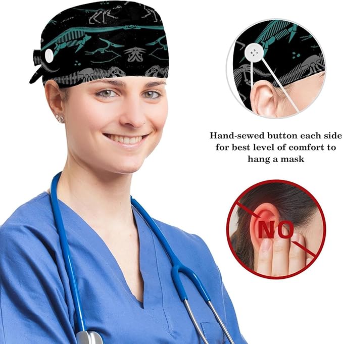 Scrub Cap with Hair Scrunchy, Ponytail Holder Surgical Cap