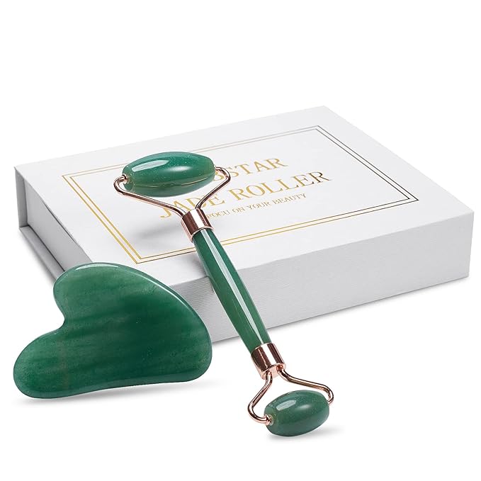 Jade Roller for Face, Facial Roller Massager Skin Care Tool, Gua Sha Facial Tools for Face, Neck, Eyes, Reduce Puffiness of The Skin (Green)