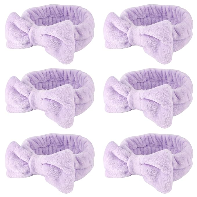 WHAVEL 6 Pack Purple Spa Microfiber Bow Headbands for Washing Face, Skincare Headbands, Facial Headband Set, Soft Fluffy Headband, Women Hair Accessories, Party Supplies, Type 15