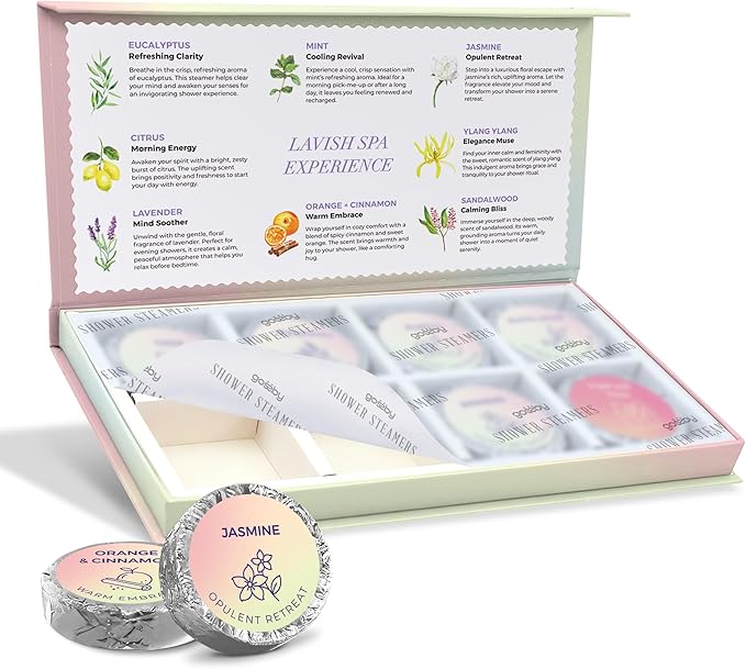 GOSSBY Shower Steamers Aromatherapy (8 Pcs) - Mothers Day Gift for Mom - Birthday, Stress Relief Gift for Women Wife Teen Girl - Basket Stuffers - Natural Essential Oils, Self Care Relaxation Home Spa