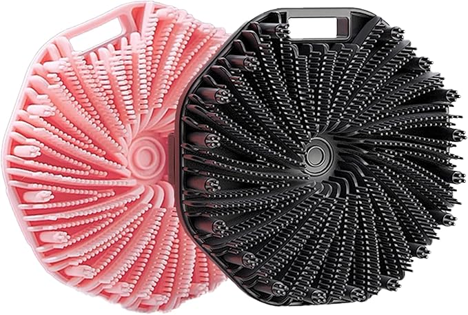 RamPula Silicone Body Scrubber, Silicone Loofah, Quick-Dry Exfoliating Body Brush for Wet or Dry Brushing, More Hygienic Than Traditional Loofah, Medium-Bristle Brush, Black and Pink