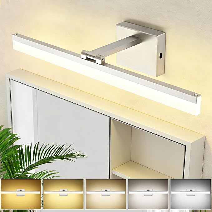 SOLFART 24 inch LED Vanity Lights Brushed Nickel Bathroom Light Fixture Bathroom Vanity Lights Over Mirror Vanity Lighting Fixtures 5 Color Temperature Dimmable Led Light Bar 5CCT