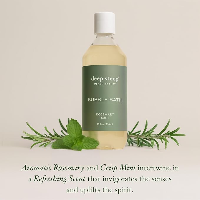 Deep Steep Bubble Bath, Rosemary Mint, 10 oz – Soothing Soak with Shea Butter, Argan Oil, Aloe Vera & Coconut Oil – Vegan, Sulfate-Free, PH-Balanced Clean Beauty