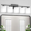 Honesorn 5-Light Vanity Lights, Matte Black with Frosted Shade & Anti-Rust Nickel Finish, Modern Bathroom Over Mirror Light Fixtures