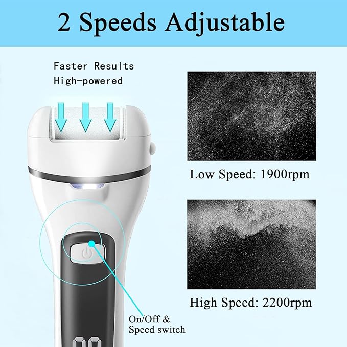 Callus Remover for Feet, 13-in-1 Professional Pedicure Tools Foot Care Kit, Foot Scrubber Electric Feet File Pedi for Hard Cracked Dry Dead Skin, 3 Rollers, 2 Speed, Battery Display (White&Grey)