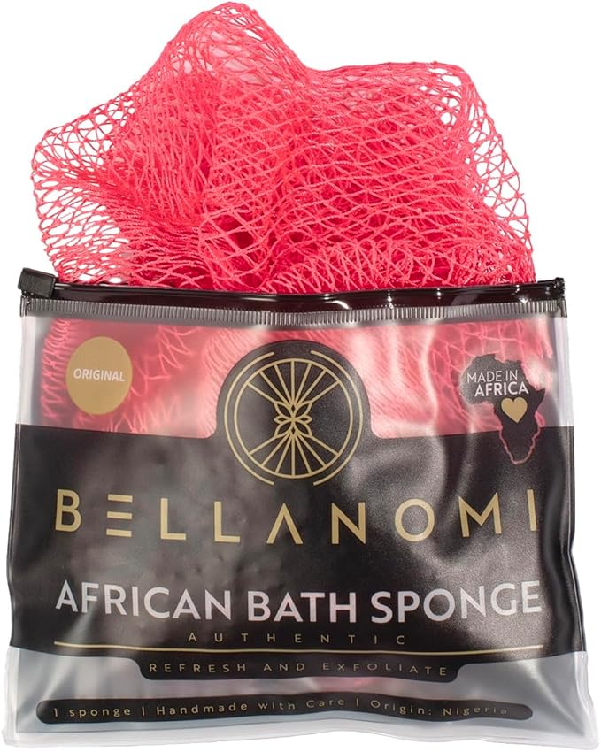 BELLANOMI African Exfoliating Net Sponge, Authentic, Ethically sourced from Nigeria, 45 inches Long, Back Scrubber for Daily use (Pink)