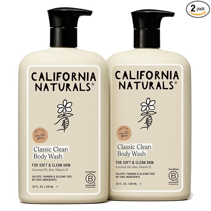 California Naturals Classic Clean Vanilla Bloom Body Wash 2-Pack, Daily Cleansing Body Wash for Soft Healthy Skin, Naturally Scented, Vegan, Cruelty, Paraben & Sulfate Free, 20 oz