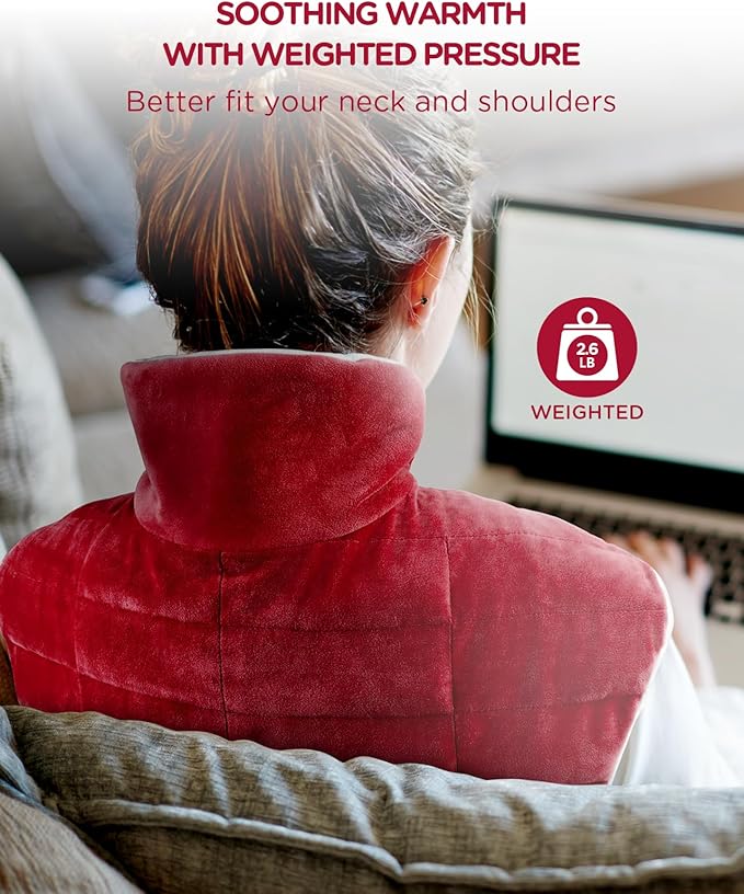 Comfytemp Heating Pad for Neck and Shoulders and Back, 2.6lb Weighted Electric Heating Pads FSA Eligible, Mothers Day Gifts for Mom Women Her, HSA Large Heated Wrap - 9 Heat Settings & 11 Timers, Red