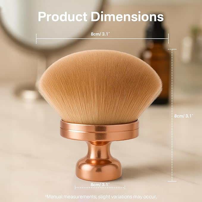 Kabuki Self Tanner Brush – Round Dome Blending Brush for Face & Body, Palm-Grip Applicator for Smooth, Streak-Free Tan | Soft Synthetic Bristles, Washable & Reusable (Gold)
