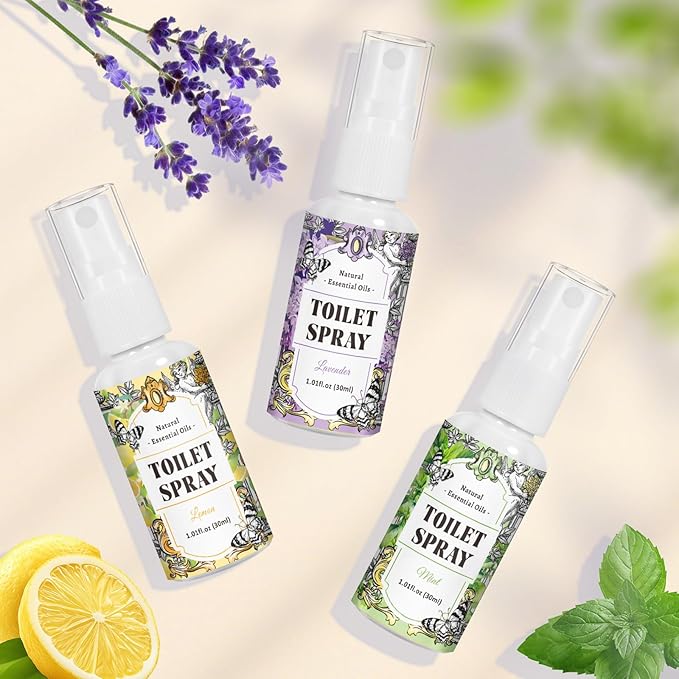 STRN Toilet Spray, 6-Pack Lemon, Mint & Lavender Natural Scent, Portable Instant Odor Deodorizer for Home, Bedroom, Travel Size