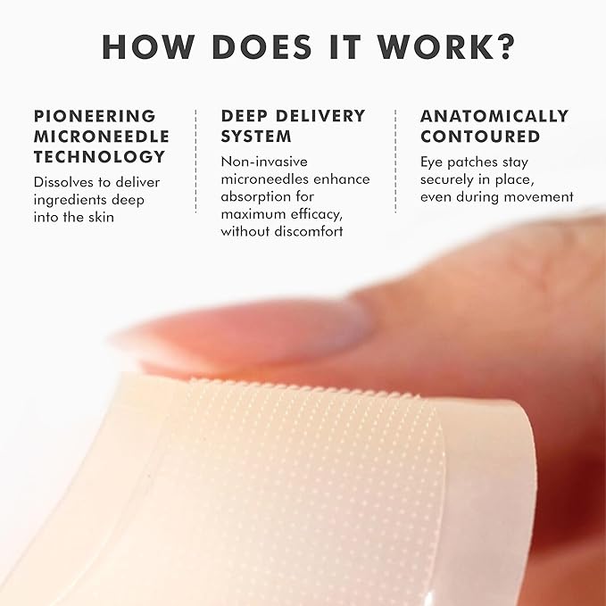skyn ICELAND Dissolving Microneedle Under-Eye Patches — 39% Hyaluronic Acid & Peptides, No-Slip Overnight Eye Mask, Vegan, All Skin Types, 8 Pairs