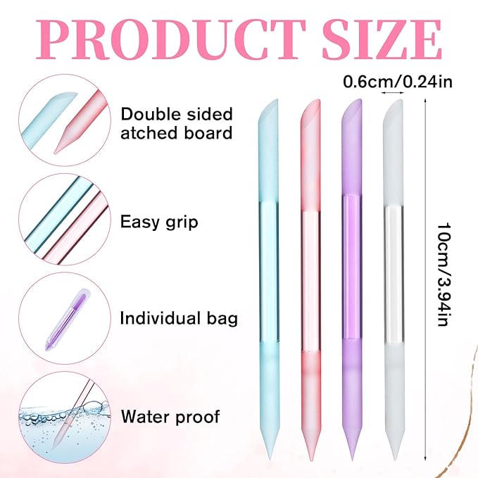 4 PCS Glass Cuticle Pusher Tool, Cuticle File, Dual Ended Manicure Stick, Crystal Nail File Remover Tool, Professional Nail Care Kit