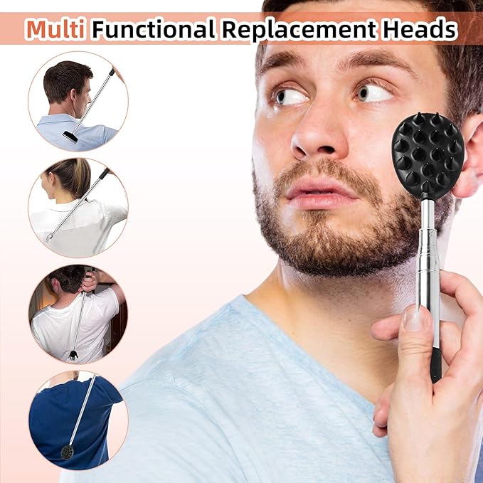 WOVTE Back Scratcher and Scalp Massager Kit – 4 in 1 Telescoping Back Scratcher for Men, 12 Fingers Head Massager for Stress Relief, Mothers Day Fathers Day Birthday Gifts for Men Women Adult