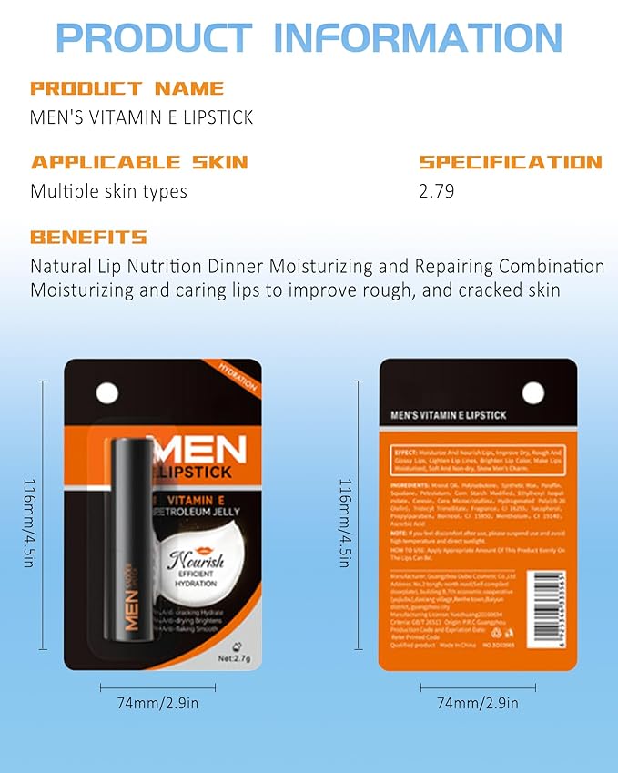 Lip Balm for Men-5pcs Vitamin E Hydrating Mens lipstick, Moisturizing and Soothing Lip Care Moisturizer, Colorless Non-Sticky Lip Balm,Father's Day Lip Care Gift Kit for Men Boy Him