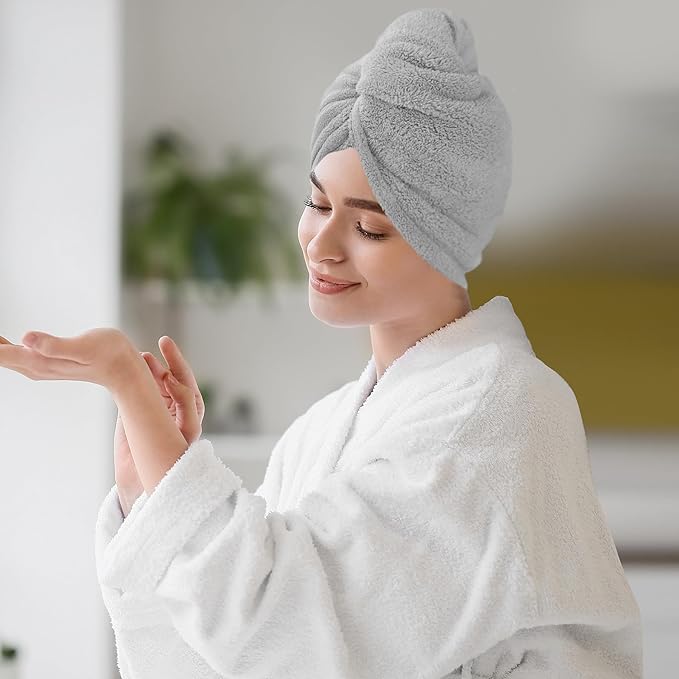 2 Pack Microfiber Hair Towel Wrap for Women Super Absorbent Quick Dry Hair Turban for Drying Curly, Long & Thick Hair 10 inch X 26 inch Lightgrey+SkyBlue