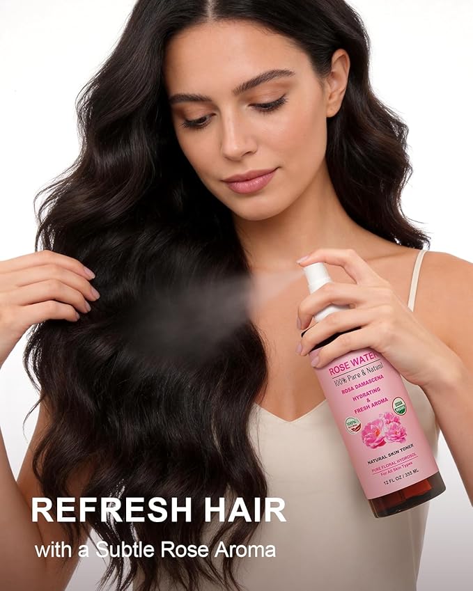 Yoken Organic Rose Water Spray for Face, 12 Fl Oz Fine Mist, Rosewater Face Mist with 100% Pure & Natural Rosa Damascena Rose Hydrosol, USDA Certified Organic, Alcohol Free, Vegan, No Dyes