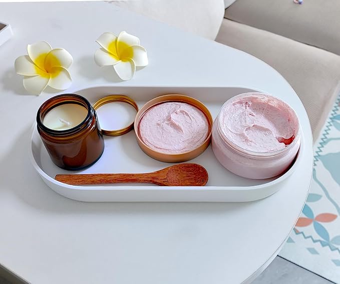 White Small Tray (11.8 inch), Oval Tray for Kitchen Counter, Bathtub Bathroom Vanity Items, Countertop Organizer, Coffee Accessory, Bar, Serving Seasoning, Salt and Pepper, Soap, Perfume.