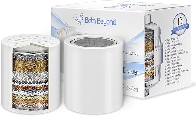 Bath Beyond 15-Stage Shower Filter Replacement Cartridge (Pack of 4) Shower Filter w/Vitamin C for Hard Water - Shower Water Filter Removes Chlorine Fluoride/Improves Condition of Your Skin, Hair