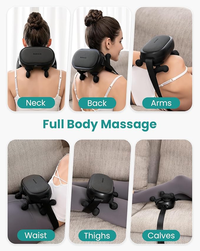 Nekteck Shiatsu Neck Massager with Heat, Cordless 6D Back Shoulder Kneading Massage Pillow, Body Muscle Relaxation Tools for Pain Relief Deep Tissue, FSA Eligible Gifts for Mom Dad Men Women