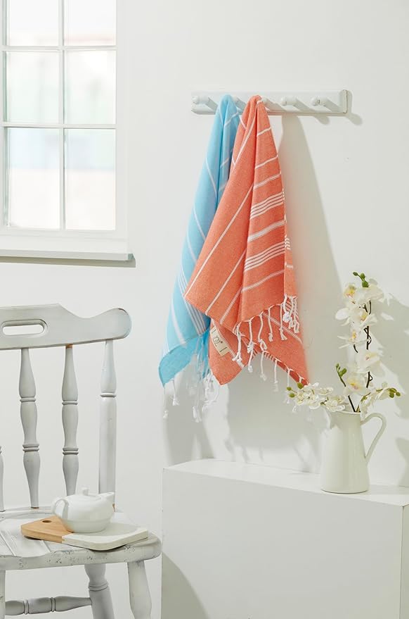 Turkish Hand Towels - Set of 2, 18" x 30" inches, Bathroom & Decorative Cotton Hand Towels or Kitchen Dishcloth, Tea, Yoga, Face, Gym (Orange)