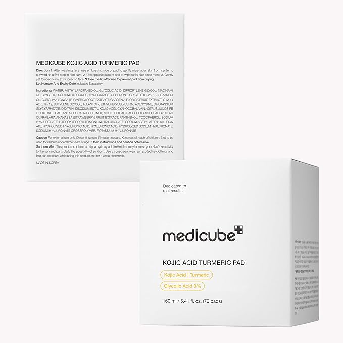 medicube Toner Pads Kojic Acid Turmeric Clarifying Toner Pad for Troubled Skin & Use After Spot Care, Soothing with Kojic Acid, Turmeric, Niacinamide, Glycolic Acid, Korean Skin Care, 70 Pads (1 Pack)