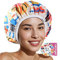 Years Calm Waterproof Shower Cap for Women - Double Sided Design for Long Thick Hair, Secure Fit & Flexible Elastic Band, Reusable Bath Cap for Shower, Spa, Travel (Mood Switch 4)