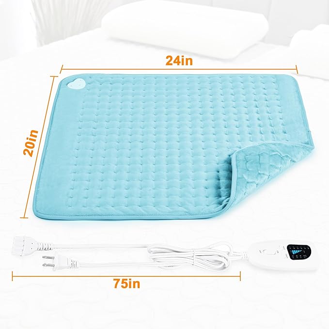Deepsoon Heating Pad,Electric Heating Pads for Back,Neck,Moist Heating Pad for Abdomen Shoulder Knee Legs,Dry/Moist Heat&Auto Shut Off,Mother's Day Birthday for Men and Women,Light Blue,24x20 Inch