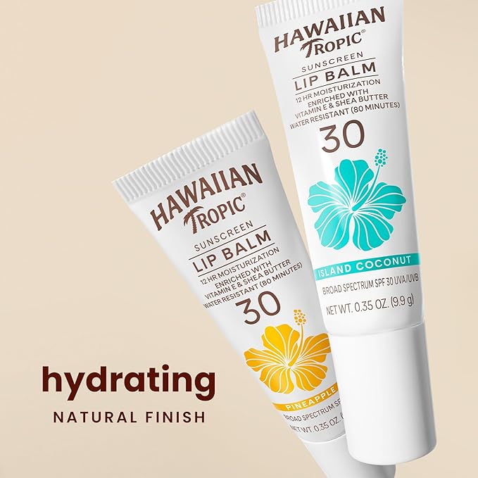 Hawaiian Tropic Lip Sunscreen SPF 30, Pineapple | SPF Lip Balm, Beach Essentials, Travel Size Sunscreen for Lips, 0.3 oz