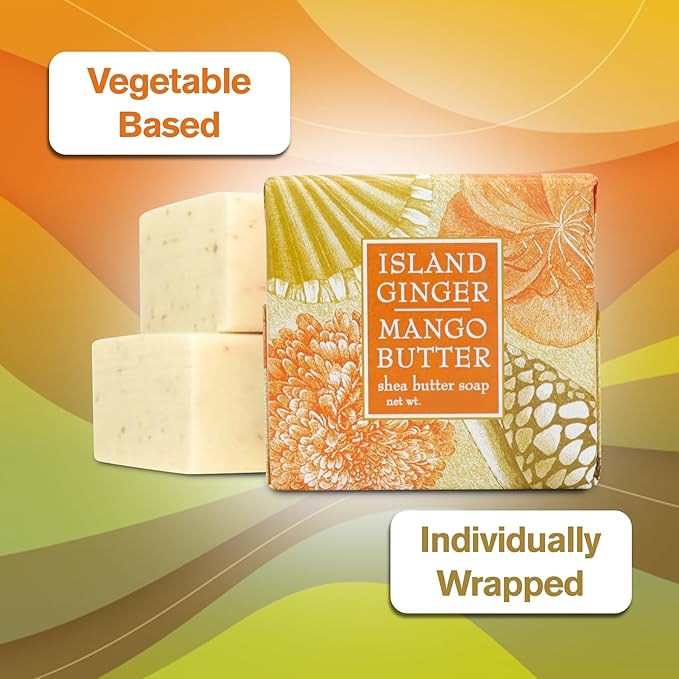 Greenwich Bay Mini Botanical Soap Bars – 12 Pack 1.9 oz Each – Individually Wrapped Guest Soaps for Airbnb, Spa, Travel, Bath – Travel Size Bar Soap Set, Island Ginger Mango