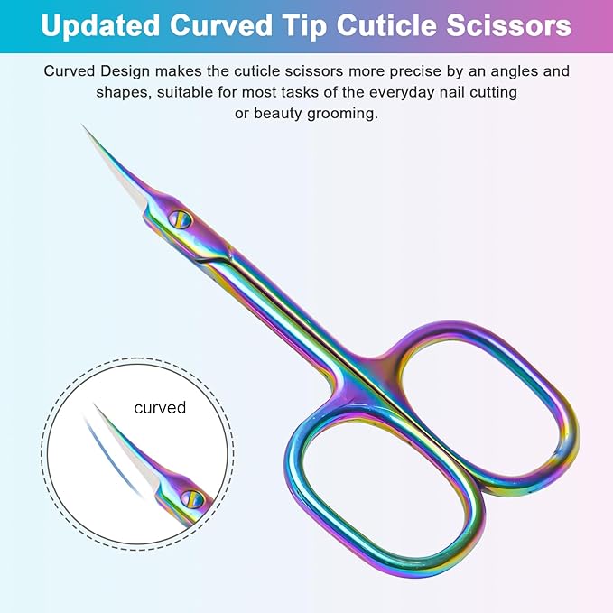 Lermende Cuticle Scissors Extra Fine Curved, Portable Stainless Steel Manicure Scissors with Sharp Curved Blade, Multi-Purpose Russian Manicure Cuticle Trimmer. (Colorful, Square Handle)