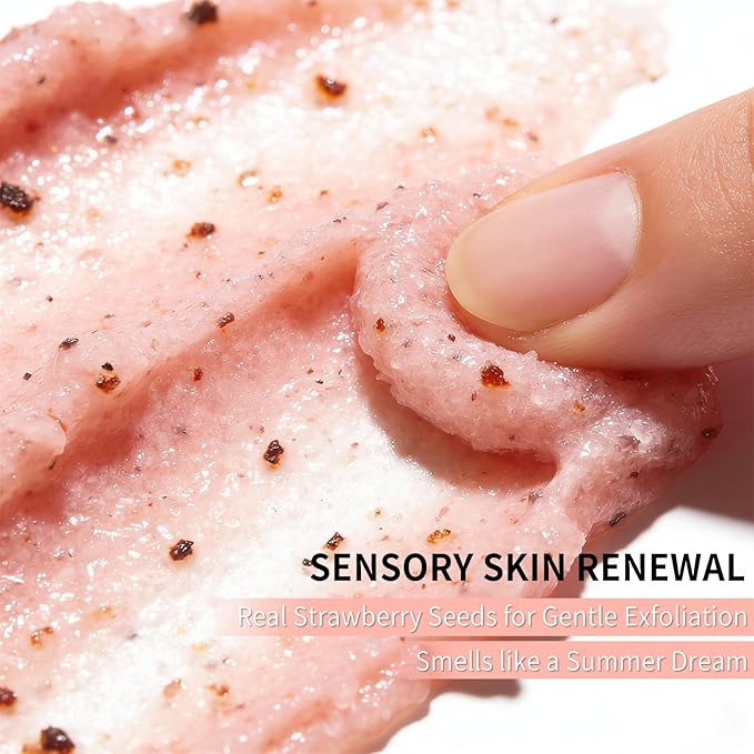 strawberry Body Scrub &Avocado Face & Body ScrubMoisturizing and Exfoliating Body, Face, Hand, Foot Scrub,Deep Cleansing 350ml (280g, strawberry)