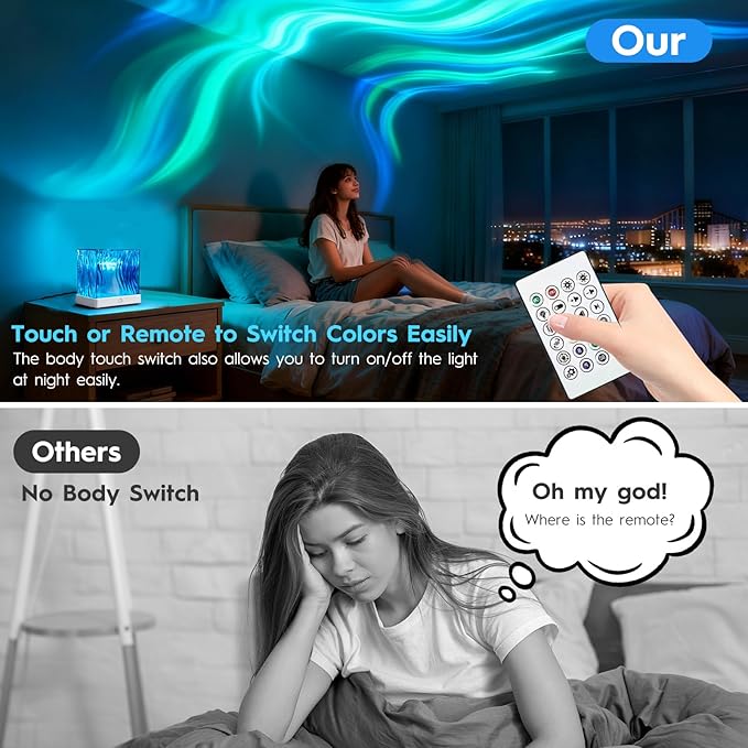 Galaxy Projector for Bedroom with Northern Lights Effect - 16 Color Changing Dimmable Mood Light with Dynamic Ripple, Remote Control, Night Light Projector for Kids Teens Adults Room Decor Gift