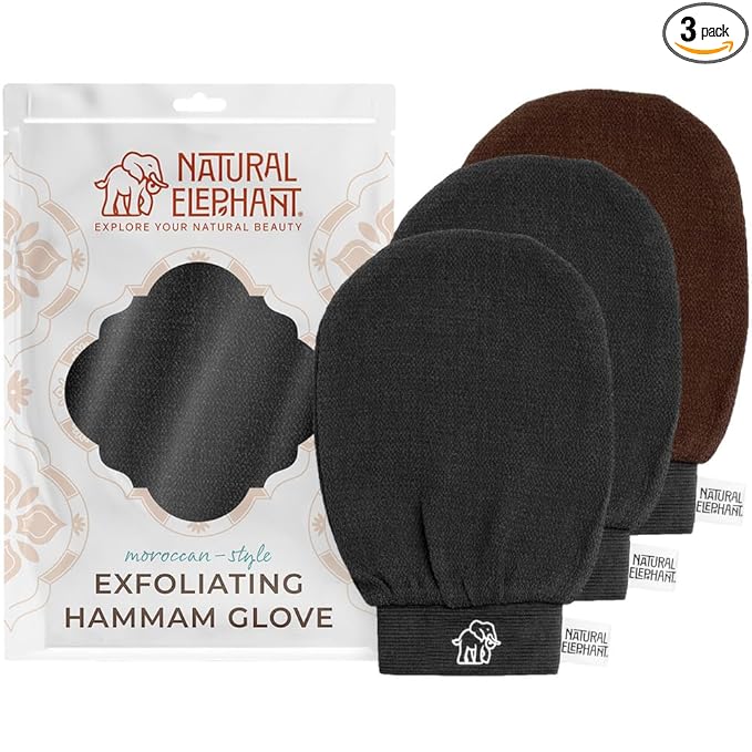Natural Elephant Exfoliating Hammam Glove (2 Black and 1 Brown (Pack of 3))