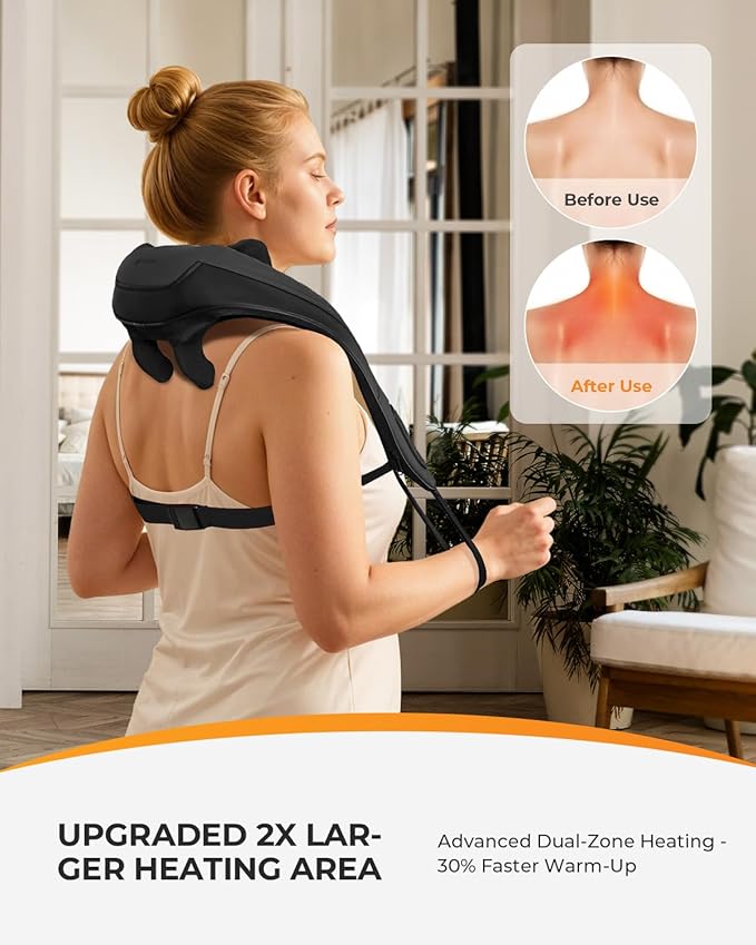 CooCoCo Cordless Neck Massager with Heat, Mother day ideas for Women Mom,Upgraded Dual Heating Area Shiatsu Back Massager for Pain Relief Deep Tissue, Hand-Free, Shoulder Massager for Neck Pain Relief