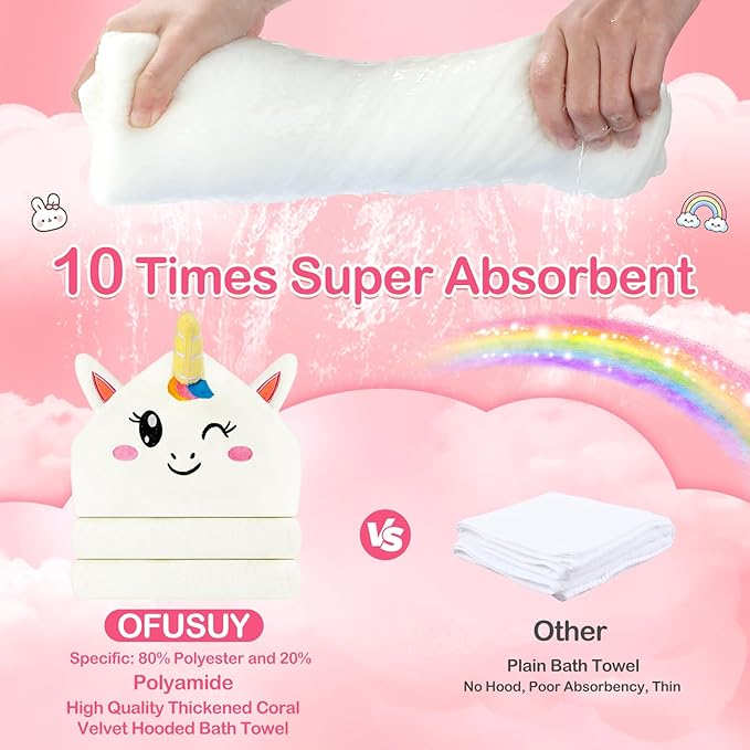 OFUSUY 12 PCS Baby Towels, 4 PCS Soft Hooded Baby Towels & 8 PCS Washcloths, Baby Bath Towels for Newborns, Infants & Toddlers- Coral Fleece, Soft & Ultra Absorbent, Cute Towel Gift for Girls & Boys