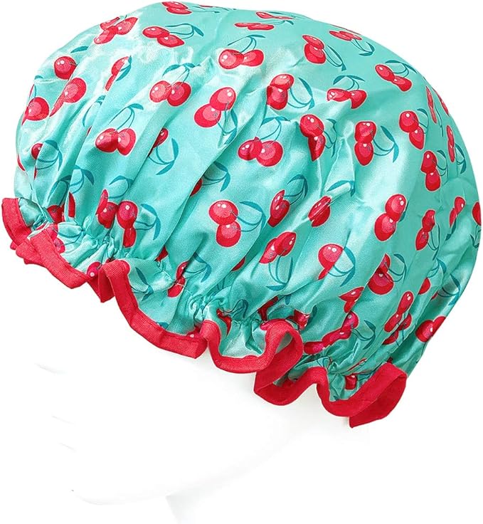allydrew Reusable Women's Waterproof Shower Caps for Long Hair, Cherries