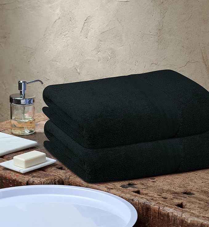Softolle 100% Cotton Luxury Bath Sheets - Pack of 2 (35" x 70") | Super Soft, Quick-Dry & Highly Absorbent Towels for Bathroom, Home, Spa & Gym (Black)