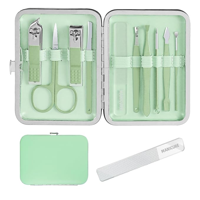 10 in 1 Manicure kit Personal Care Men's Accessories, Professional Nail Kit Pedicure Kit, toe nail clippers for Men and Beauty Tools Portable Set, Travel deluxe Beauty Tools Convenience Set(Green)