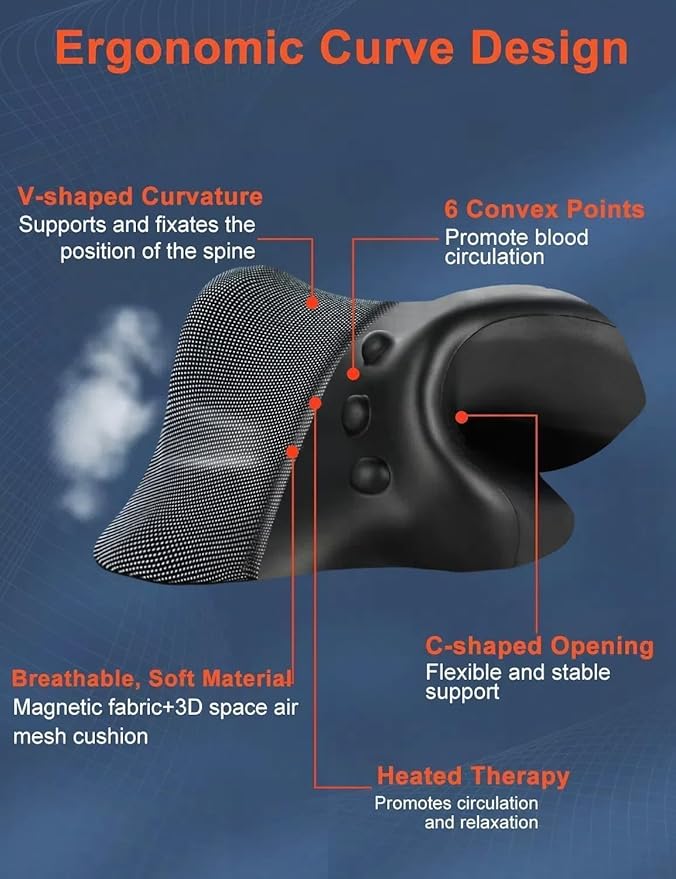 Wireless Heated Neck Stretcher for Pain Relief, Portable Cordless Neck Shoulder Cervical Traction Device with Graphene Heating Pad No Smell Magnetic Therapy Case Relaxer for Spine Alignme