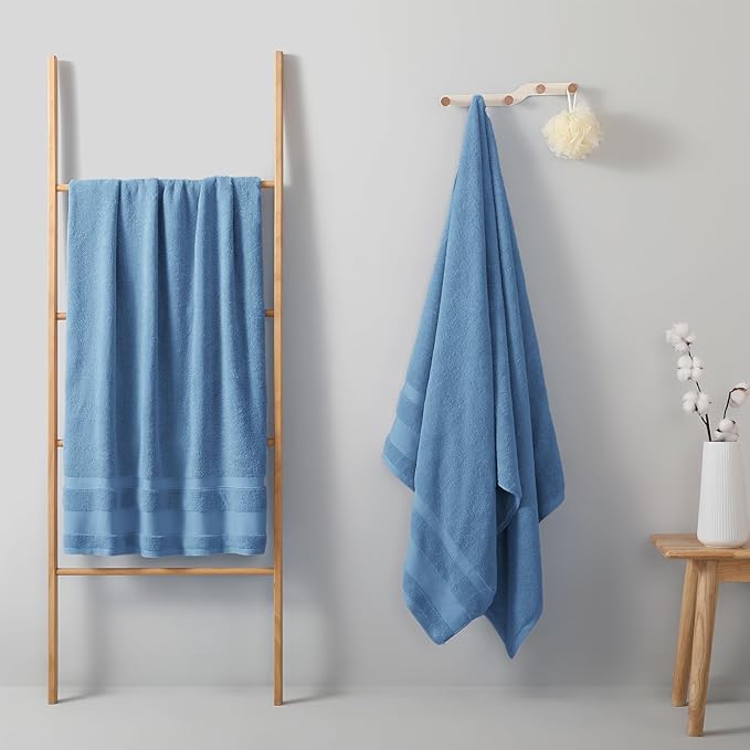 REDKISS 100% Cotton Bath Towels Set of 2, Extra Large Bath Sheets 35 X 70 Inches, Super Soft, Highly Absorbent & Quick Dry Shower Towels for Bathroom, Gym, Spa, Pool & Hotel, Dark Blue